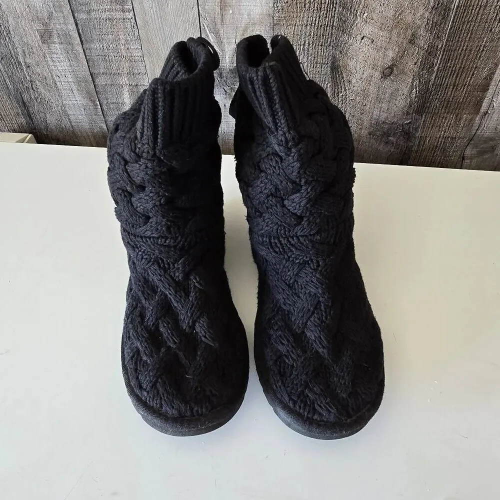 UGG Isla Cable Knit Weave Lace Black Boots 1008840 Womens Size 6